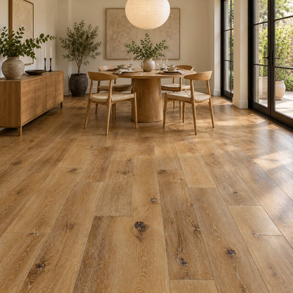 Isla Tahiti Waterproof SPC Flooring installed in a dining room