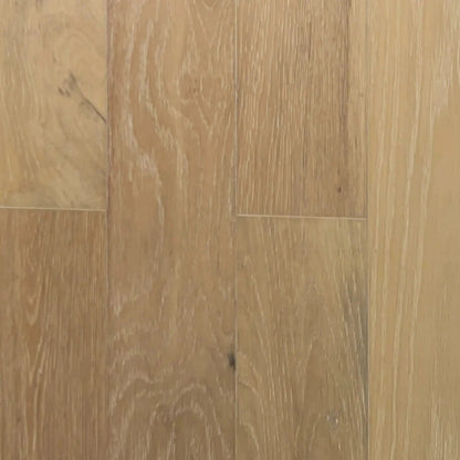 Summit Mountain Linen Beige engineered European oak flooring, wire brushed, aluminum oxide finish, 1/2 inch thick