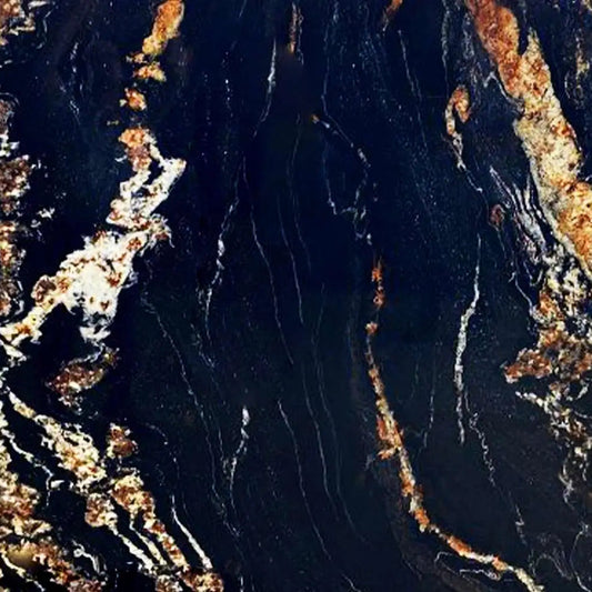 Black Taurus granite slab, black base with gold and white veining, polished finish