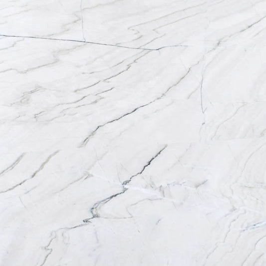 White Lux Brazilian quartzite slab, white base with black veining, leathered finish