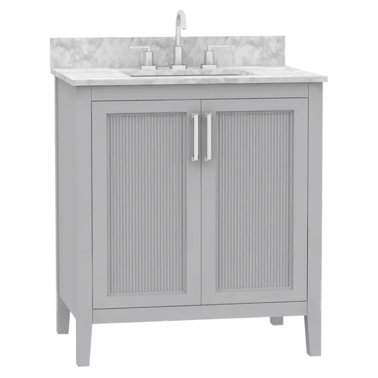 Arlington 30 inch freestanding bathroom vanity, sintered stone top, vitreous china undermount basin, solid wood cabinet