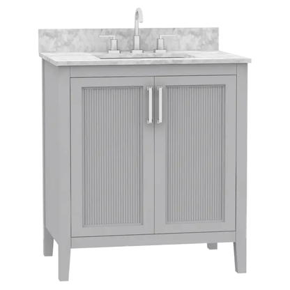 Arlington 30 inch freestanding bathroom vanity, sintered stone top, vitreous china undermount basin, solid wood cabinet