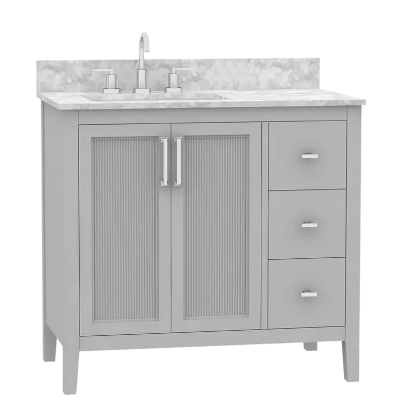 Arlington 36 inch freestanding bathroom vanity, sintered stone top, vitreous china undermount basin, solid wood cabinet