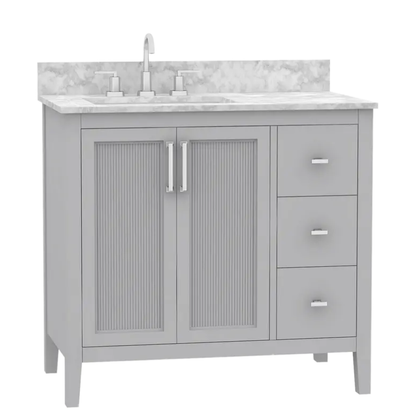 Arlington 36 inch freestanding bathroom vanity, sintered stone top, vitreous china undermount basin, solid wood cabinet