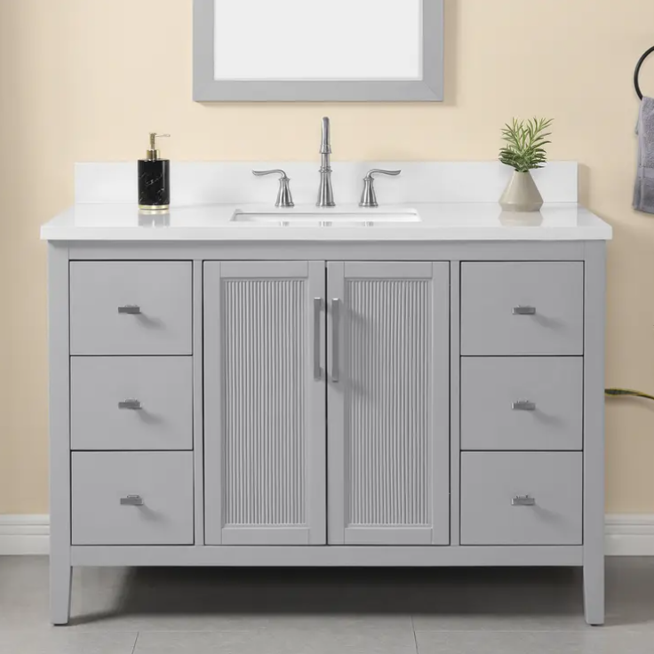 Arlington 48 inch freestanding bathroom vanity, sintered stone top, vitreous china undermount basin, solid wood cabinet