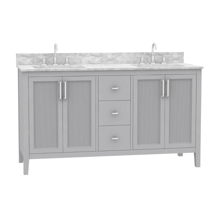Arlington 60 inch freestanding bathroom vanity, sintered stone top, double vitreous china undermount basins
