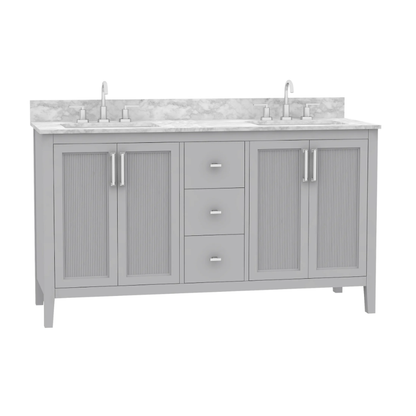 Arlington 60 inch freestanding bathroom vanity, sintered stone top, double vitreous china undermount basins