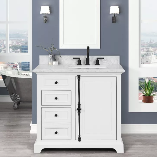 Beacon 36" Freestanding Bathroom Vanity with Natural Carrara Marble Top and Vitreous China Undermount Sink