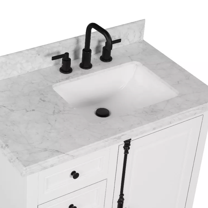 Beacon 36" Freestanding Bathroom Vanity with Natural Carrara Marble Top and Vitreous China Undermount Sink