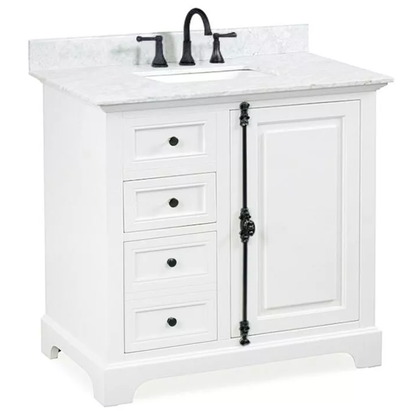 Beacon 36" Freestanding Bathroom Vanity with Natural Carrara Marble Top and Vitreous China Undermount Sink