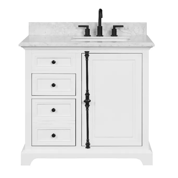Beacon 36" Freestanding Bathroom Vanity with Natural Carrara Marble Top and Vitreous China Undermount Sink