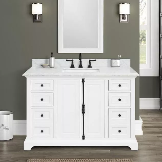 Beacon 48" Freestanding Bathroom Vanity with Natural Carrara Marble Top and Vitreous China Undermount Sink