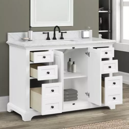 Beacon 48" Freestanding Bathroom Vanity with Natural Carrara Marble Top and Vitreous China Undermount Sink