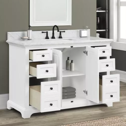 Beacon 48" Freestanding Bathroom Vanity with Natural Carrara Marble Top and Vitreous China Undermount Sink