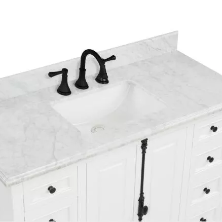 Beacon 48" Freestanding Bathroom Vanity with Natural Carrara Marble Top and Vitreous China Undermount Sink