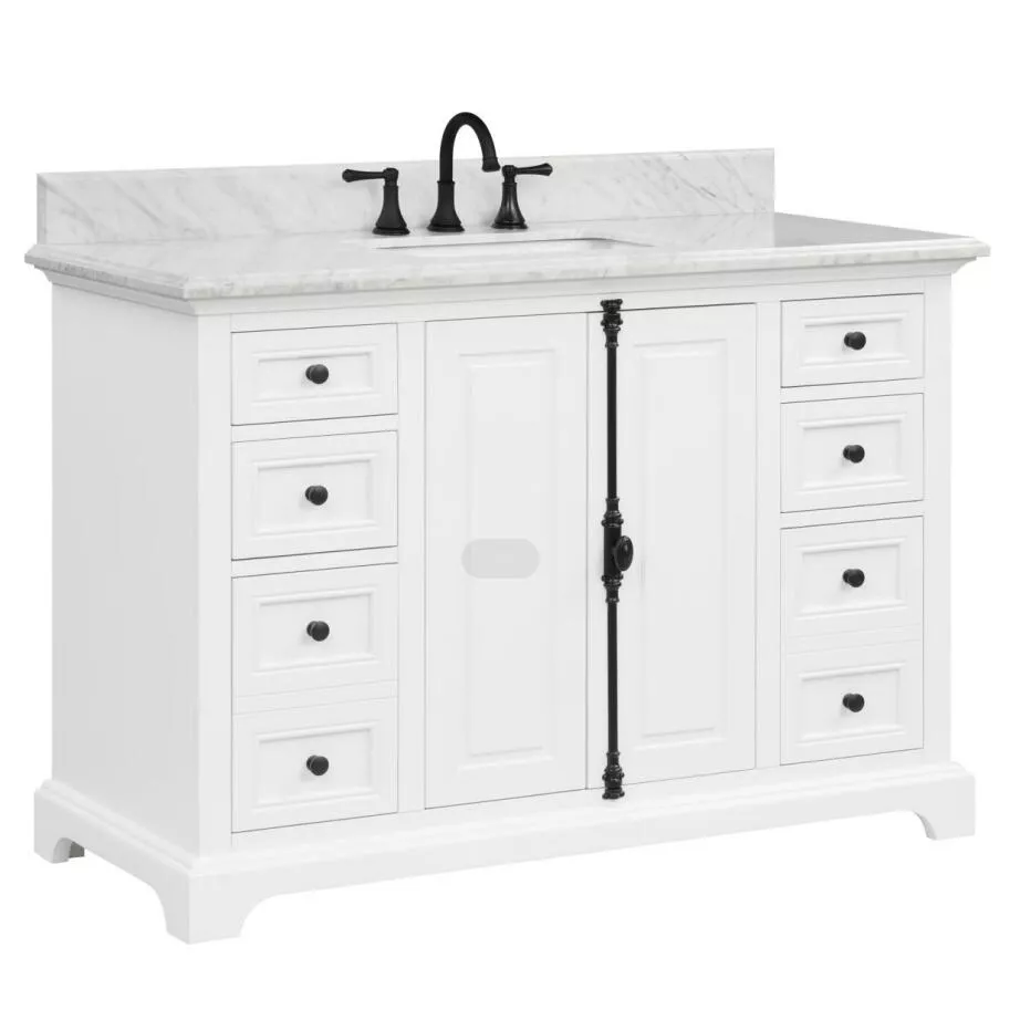 Beacon 48" Freestanding Bathroom Vanity with Natural Carrara Marble Top and Vitreous China Undermount Sink