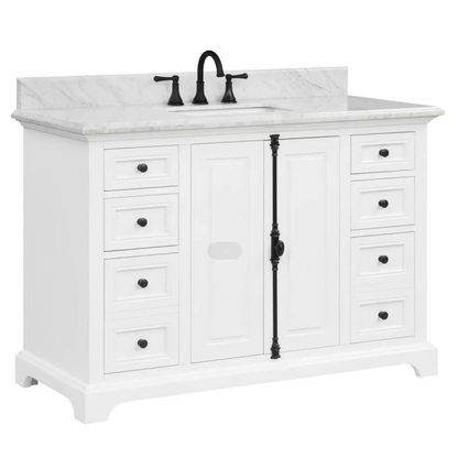 Beacon 48" Freestanding Bathroom Vanity with Natural Carrara Marble Top and Vitreous China Undermount Sink