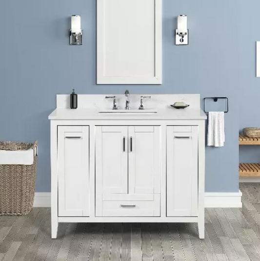 Camden 42" Freestanding Bathroom Vanity with Carrara Engineered Stone Top and Vitreous China Undermount Sink