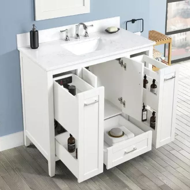 Camden 42" Freestanding Bathroom Vanity with Carrara Engineered Stone Top and Vitreous China Undermount Sink