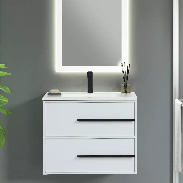 Camille 30" Wall Mounted Bathroom Vanity with Engineered Marble Integrated Sink Top