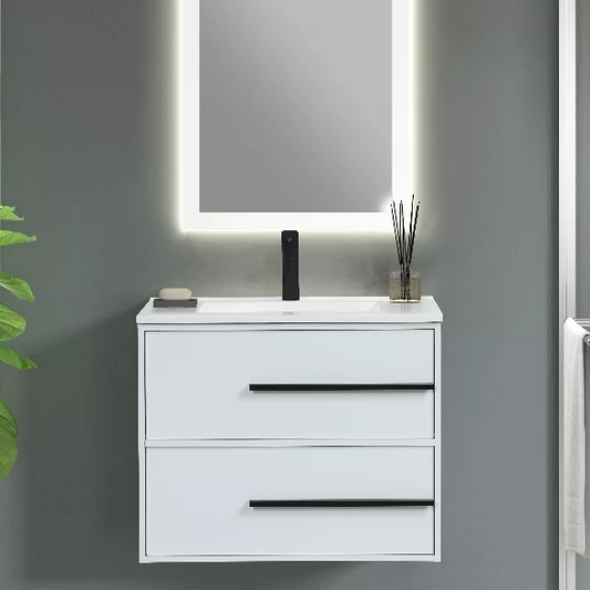 Camille 30" Wall Mounted Bathroom Vanity with Engineered Marble Integrated Sink Top