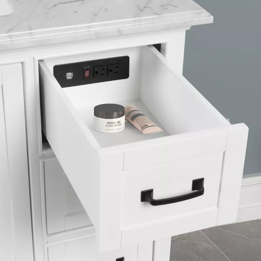 Ethel 60" Freestanding Bathroom Vanity with Natural Carrara Marble Top and Vitreous China Undermount Sinks