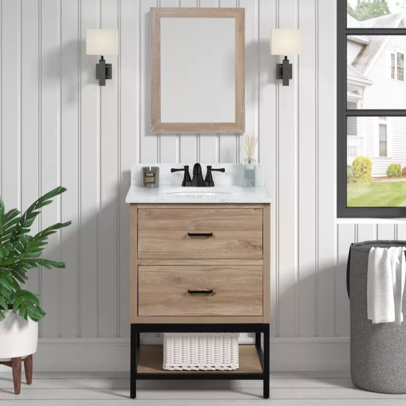 Garrett 24" Freestanding Bathroom Vanity with Carrara Engineered Stone Top and Vitreous China Undermount Sink