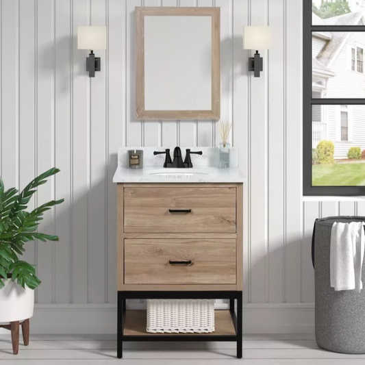 Garrett 24" Freestanding Bathroom Vanity with Carrara Engineered Stone Top and Vitreous China Undermount Sink