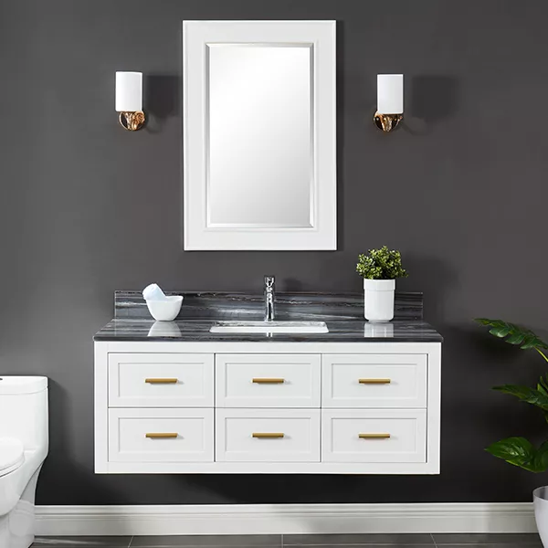 Harold 48" Wall Mounted Bathroom Vanity with Natural Palissandro Blue Marble Top and Vitreous China Undermount Sink