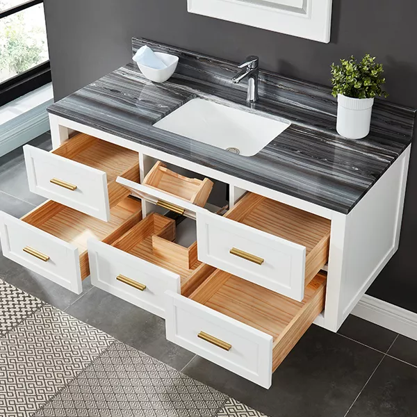 Harold 48" Wall Mounted Bathroom Vanity with Natural Palissandro Blue Marble Top and Vitreous China Undermount Sink