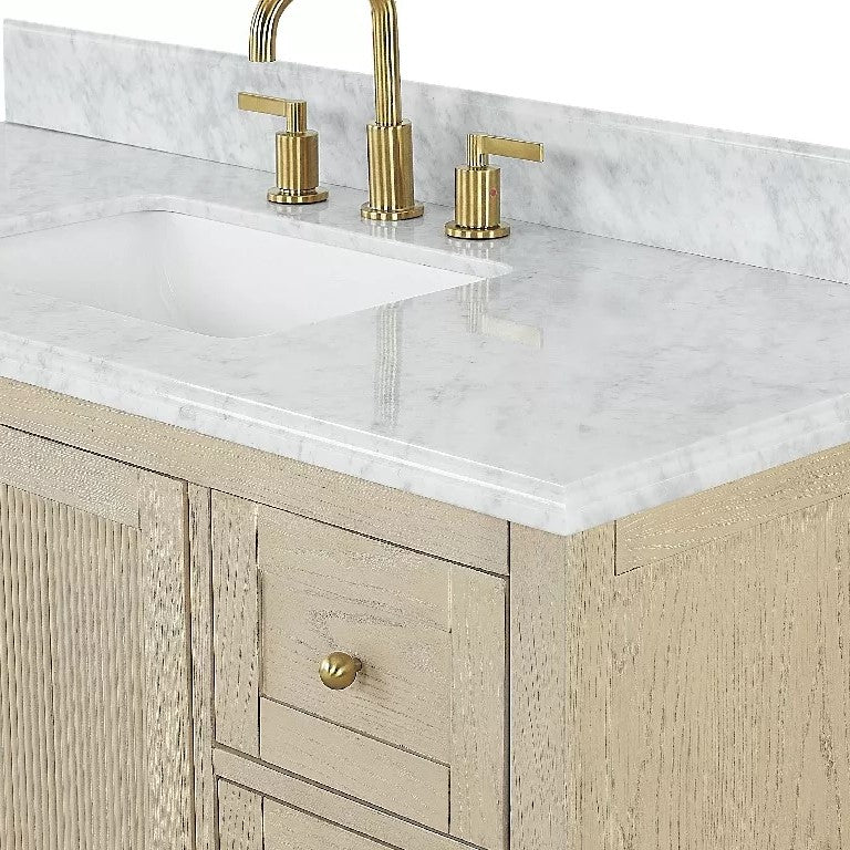 Hayek 60" Freestanding Bathroom Vanity with Natural Carrara Marble Top and Vitreous China Undermount Sinks