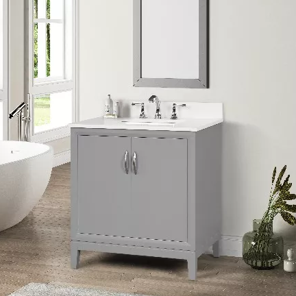 Hutton 30" Freestanding Bathroom Vanity with White Quartz Top and Vitreous China Undermount Sink