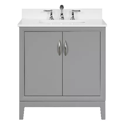 Hutton 30" Freestanding Bathroom Vanity with White Quartz Top and Vitreous China Undermount Sink