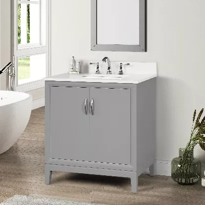 Hutton 36" Freestanding Bathroom Vanity with White Quartz Top and Vitreous China Undermount Sink