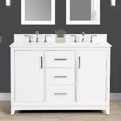 Hutton 48" Freestanding Bathroom Vanity with White Quartz Top and Vitreous China Undermount Sinks