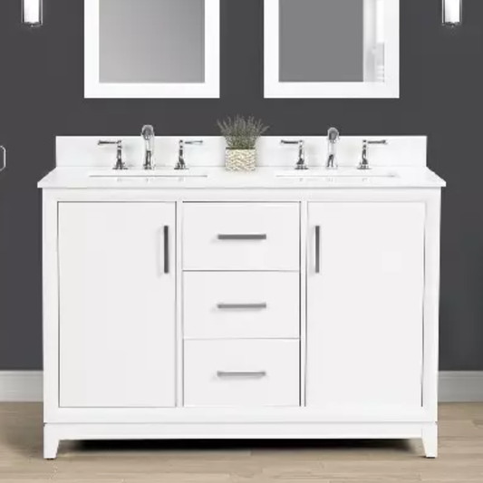 Hutton 48" Freestanding Bathroom Vanity with White Quartz Top and Vitreous China Undermount Sinks