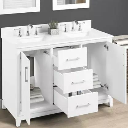 Hutton 48" Freestanding Bathroom Vanity with White Quartz Top and Vitreous China Undermount Sinks