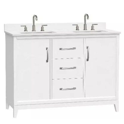 Hutton 48" Freestanding Bathroom Vanity with White Quartz Top and Vitreous China Undermount Sinks