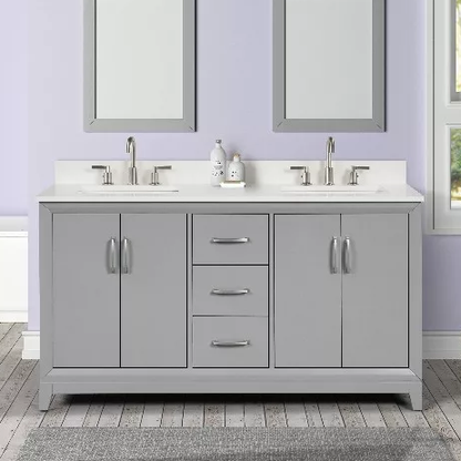 Hutton 60" Freestanding Bathroom Vanity with White Quartz Top and Vitreous China Undermount Sinks
