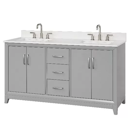 Hutton 60" Freestanding Bathroom Vanity with White Quartz Top and Vitreous China Undermount Sinks