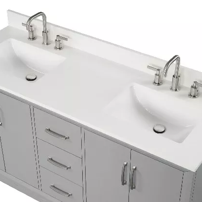 Hutton 60" Freestanding Bathroom Vanity with White Quartz Top and Vitreous China Undermount Sinks