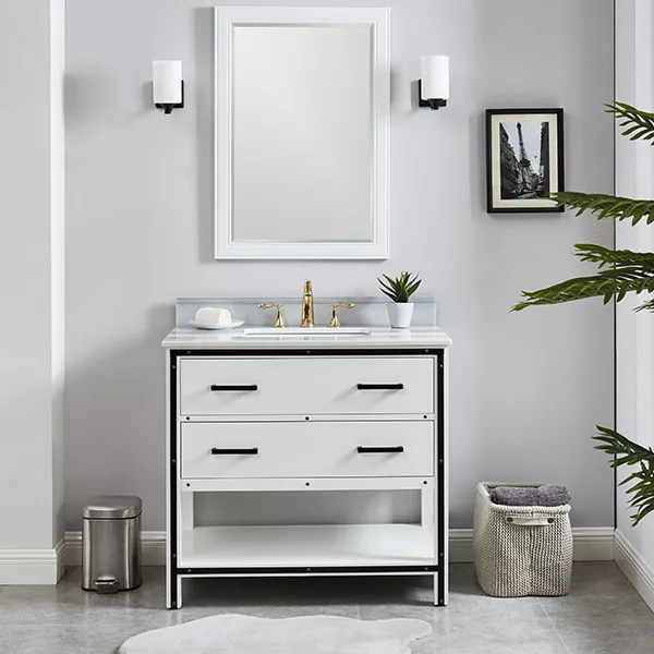 Jimmy 36" Freestanding Bathroom Vanity with Natural Marmara White Marble Top and Vitreous China Undermount Sink