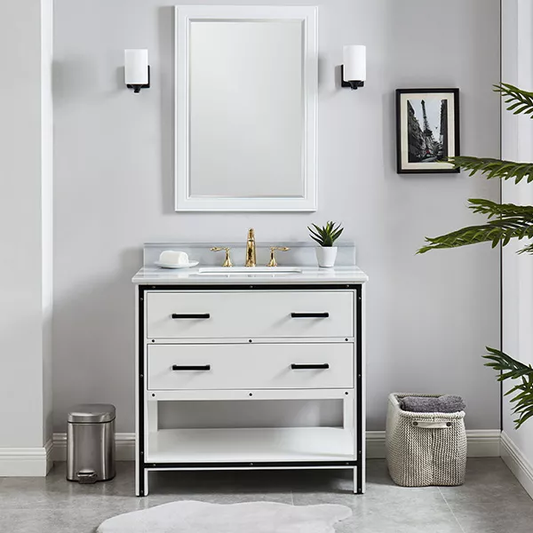 Jimmy 36" Freestanding Bathroom Vanity with Natural Marmara White Marble Top and Vitreous China Undermount Sink