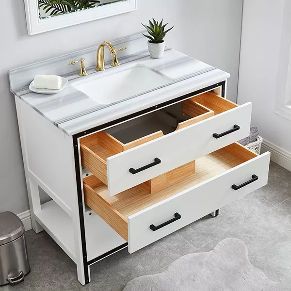 Jimmy 36" Freestanding Bathroom Vanity with Natural Marmara White Marble Top and Vitreous China Undermount Sink