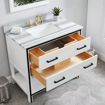 Jimmy 36" Freestanding Bathroom Vanity with Natural Marmara White Marble Top and Vitreous China Undermount Sink