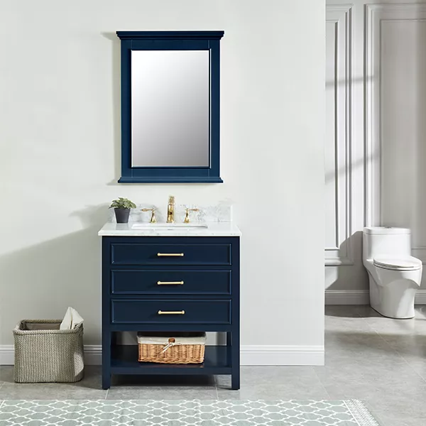 Long Island 30" Freestanding Bathroom Vanity with Natural Carrara Marble Top and Vitreous China Undermount Sink