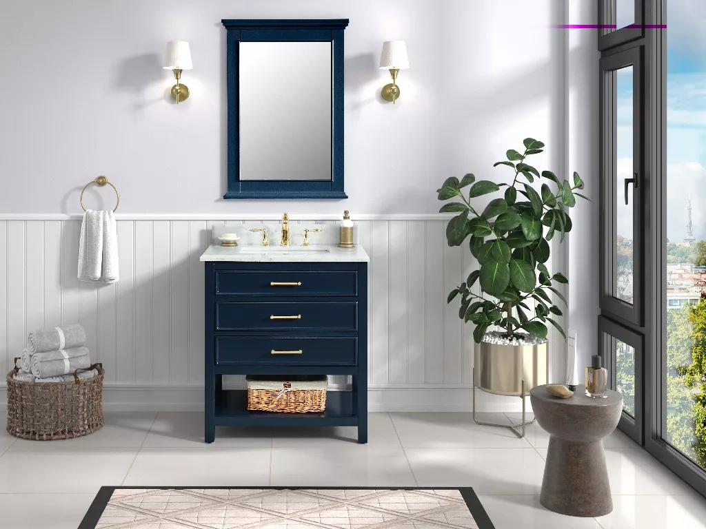 Long Island 30" Freestanding Bathroom Vanity with Natural Carrara Marble Top and Vitreous China Undermount Sink