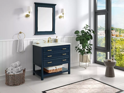 Long Island 36" Freestanding Bathroom Vanity with Natural Carrara Marble Top and Vitreous China Undermount Sink