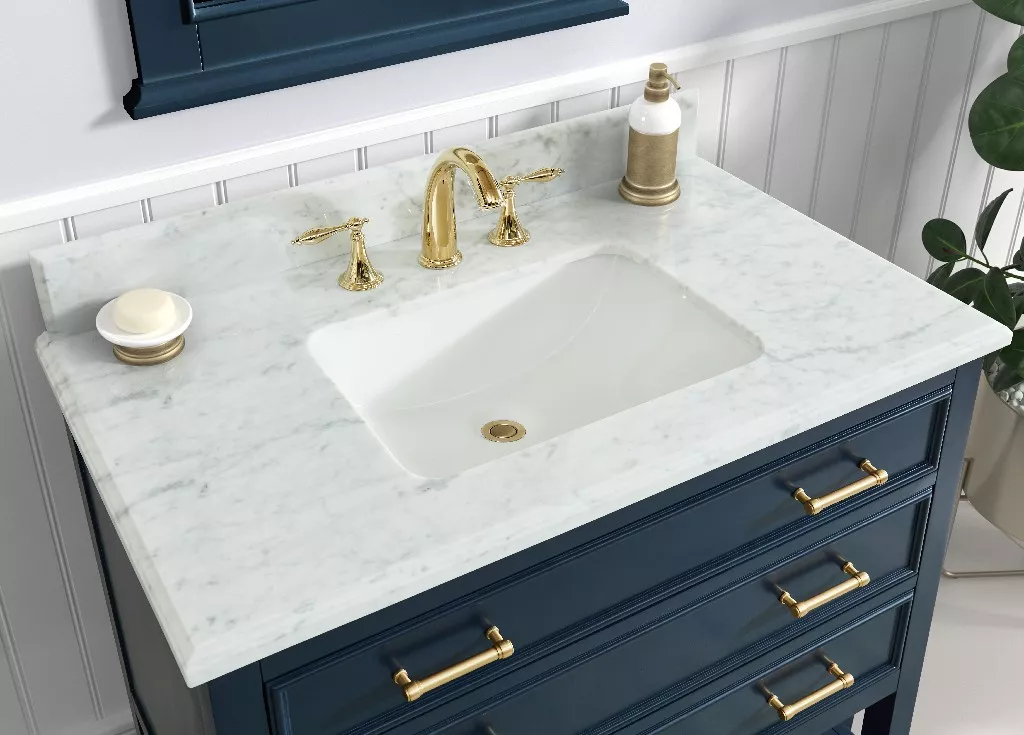 Long Island 36" Freestanding Bathroom Vanity with Natural Carrara Marble Top and Vitreous China Undermount Sink
