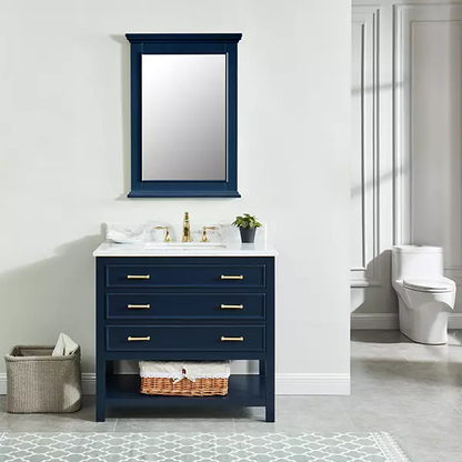 Long Island 36" Freestanding Bathroom Vanity with Natural Carrara Marble Top and Vitreous China Undermount Sink